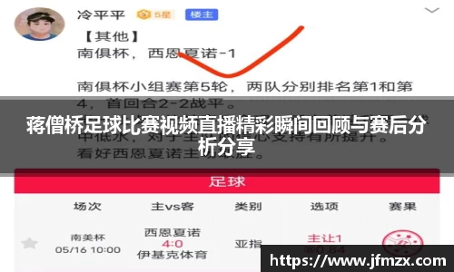 蒋僧桥足球比赛视频直播精彩瞬间回顾与赛后分析分享